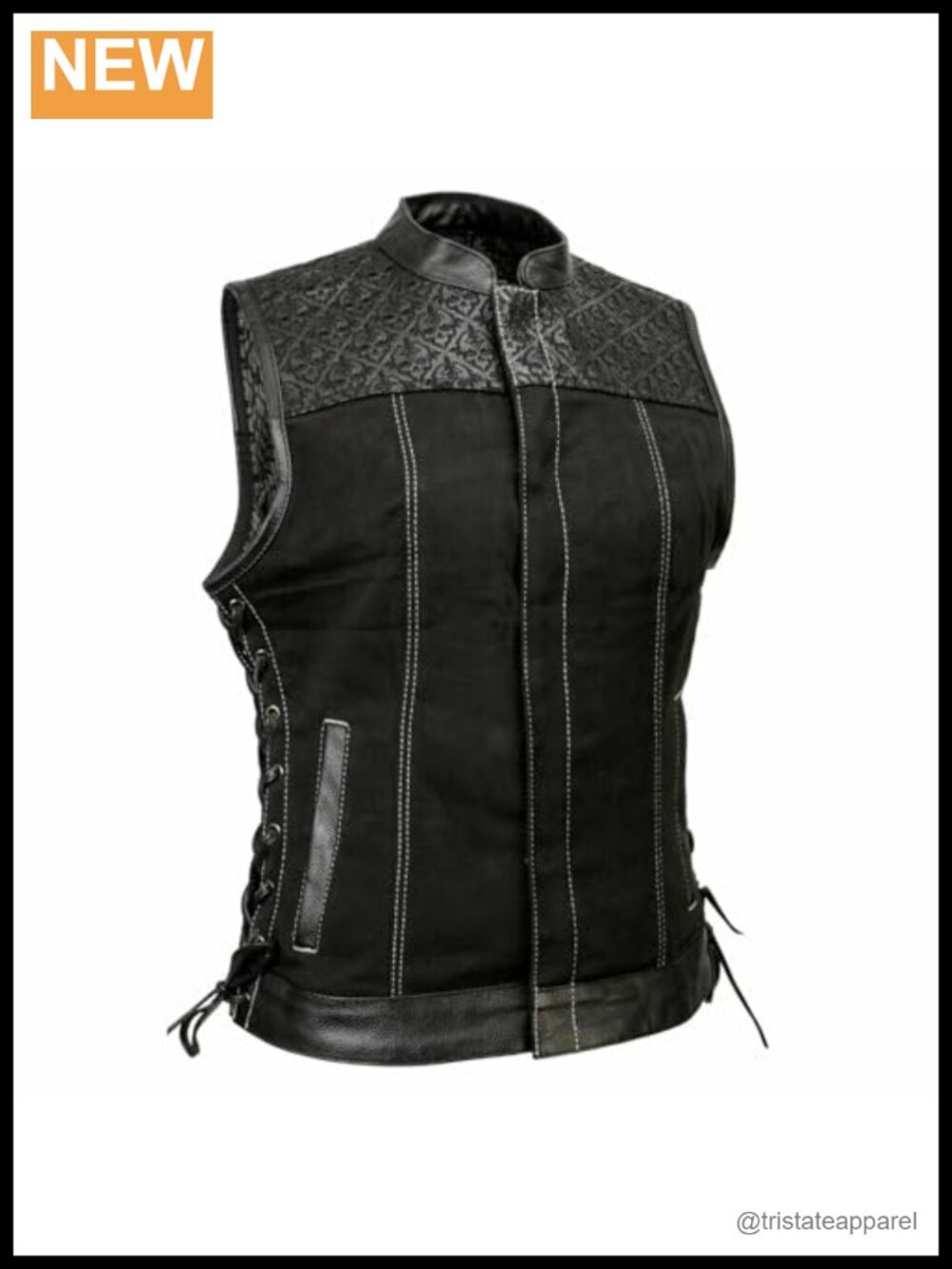 Women's Motorcycle Denim Vest with Skull Embroidery, 14oz Cotton, YKK Zipper